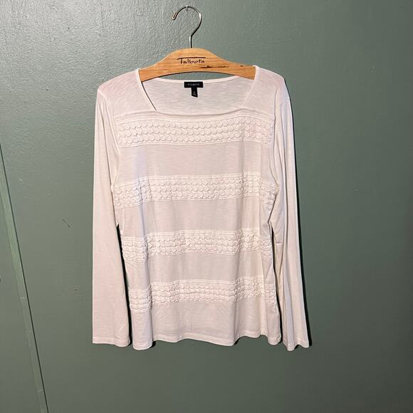 Talbots Women's Elegant White Eyelet Stripe Long Sleeve Top Size Medium - Picture 2 of 8